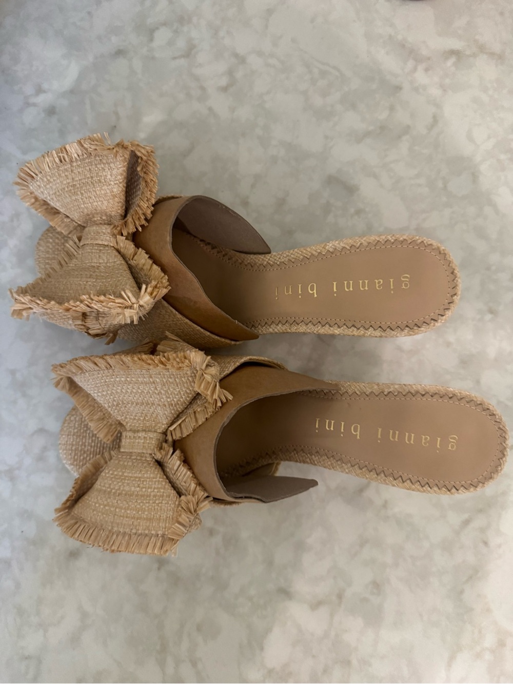 Gianni Bini Natural Raffia Bow Slide Sandals